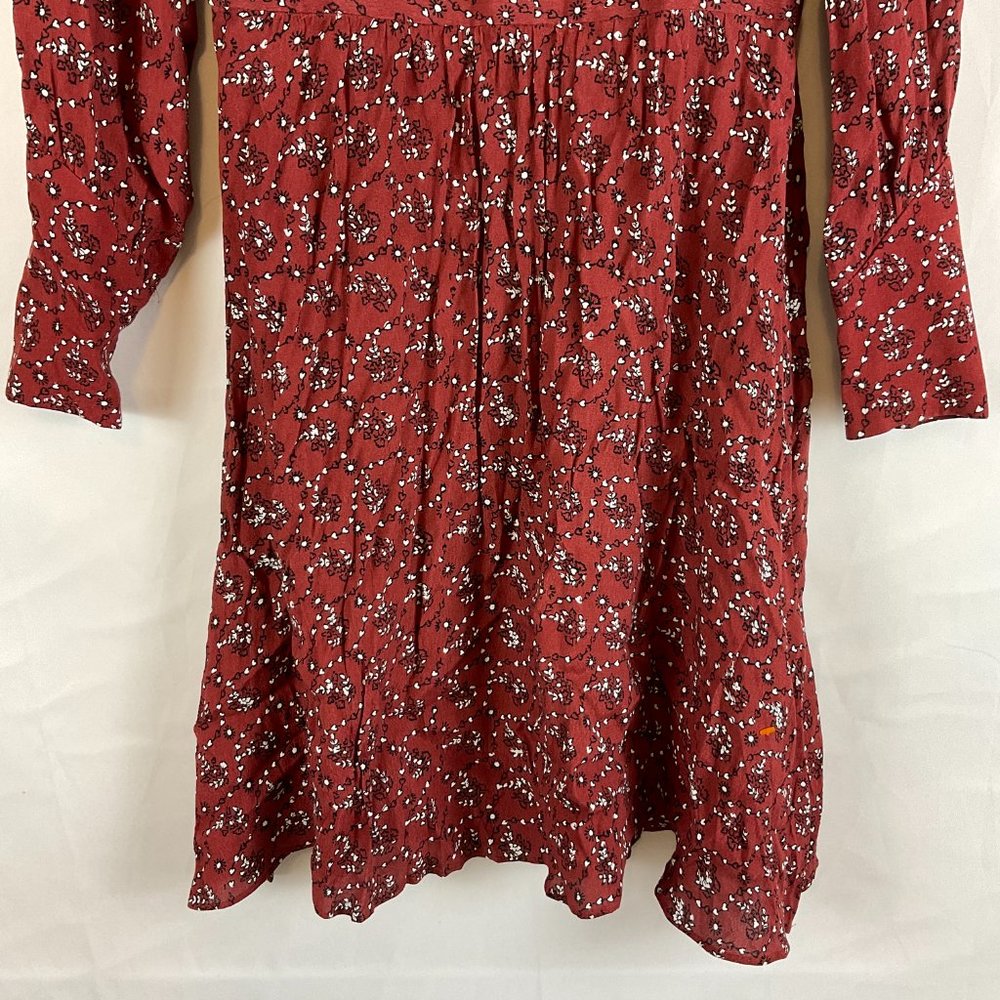 & Other Stories Dress US 4 Maroon White Black Print Long Sleeve Half Button - Picture 4 of 10